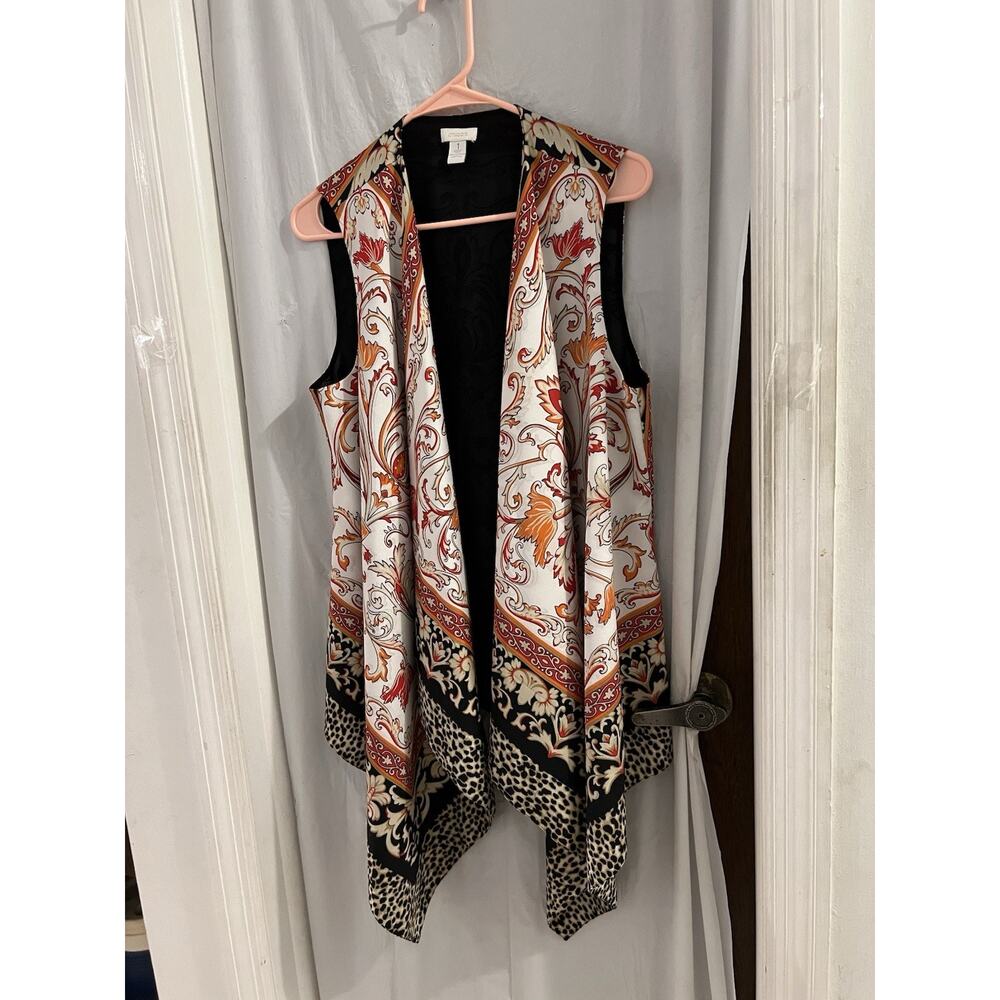 Chicos Multicolor Waterfall Hem Floral Print Open Cover Up Sz M - Picture 2 of 7
